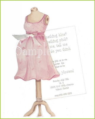 Baby on Board with antique white ribbon tag invitation by Stevie Streck